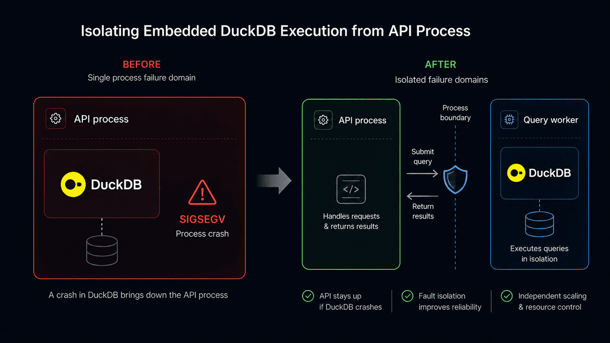 Embedded DuckDB Starts Simple. Then It Needs a Process Boundary.