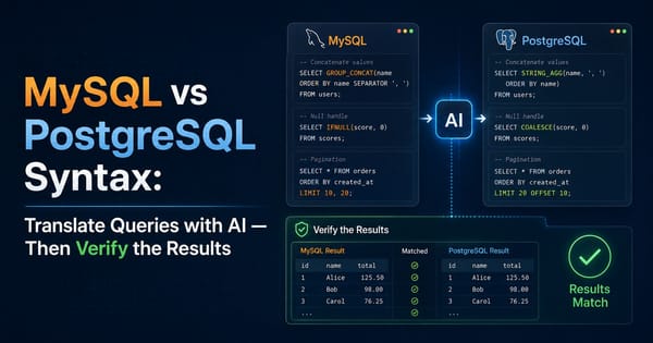 MySQL vs PostgreSQL Syntax: Translate Queries with AI — Then Verify the Results