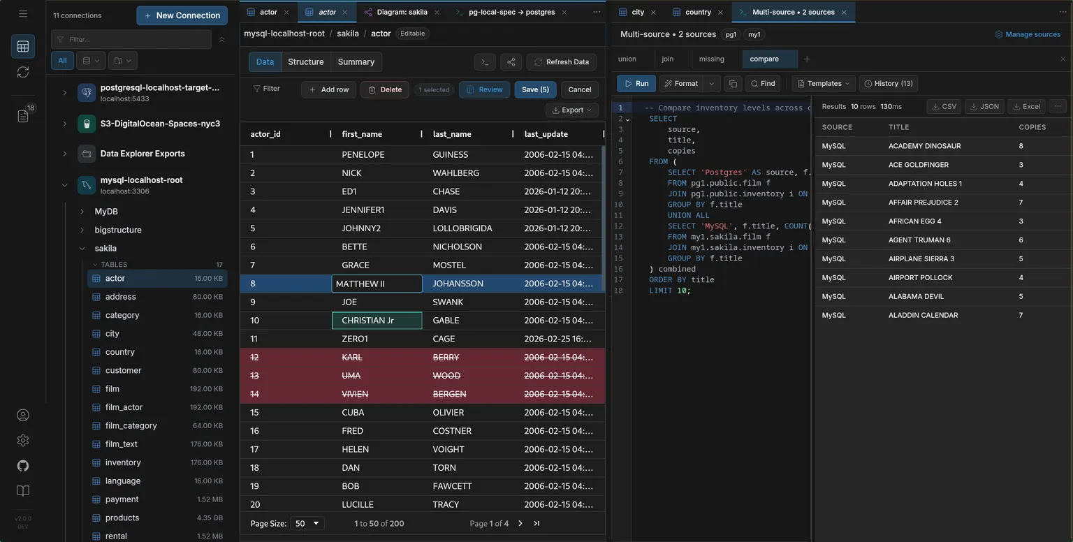 DBConvert Streams Data Explorer and stream workspace