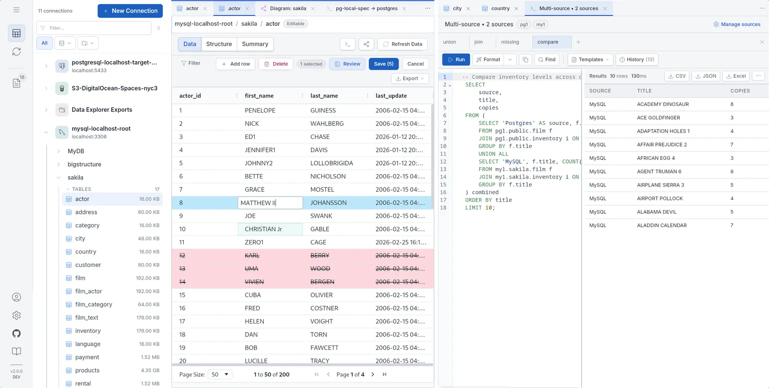 DBConvert Streams Data Explorer and stream workspace