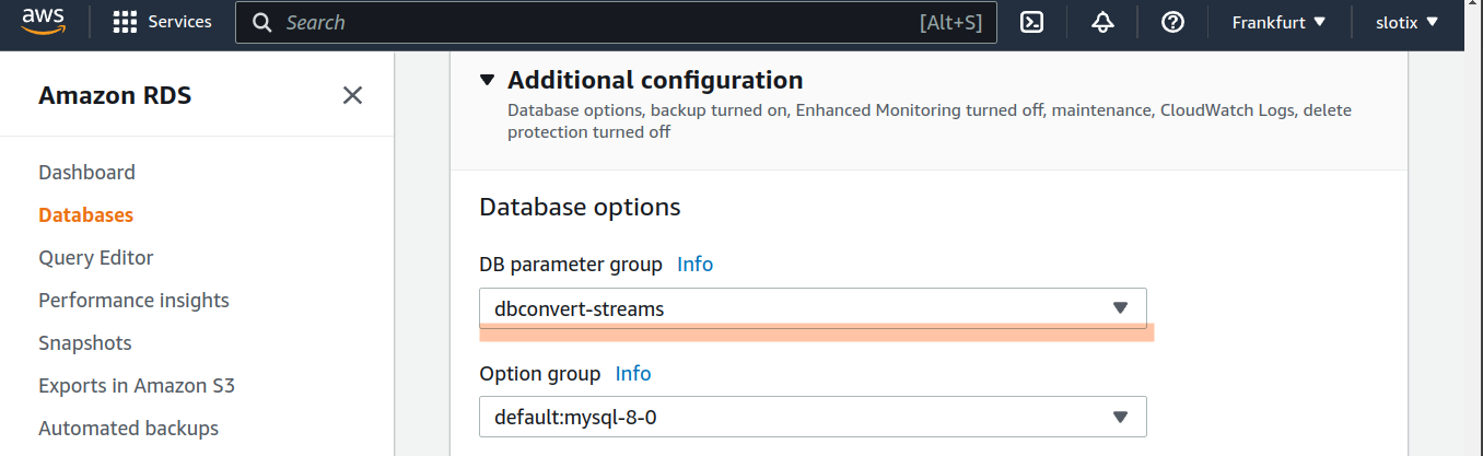Attach the custom parameter group to the RDS instance