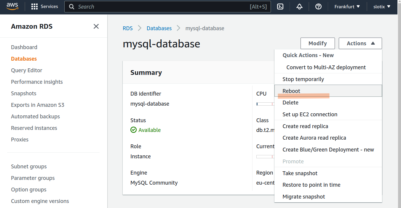 Reboot the RDS instance to apply parameter group changes