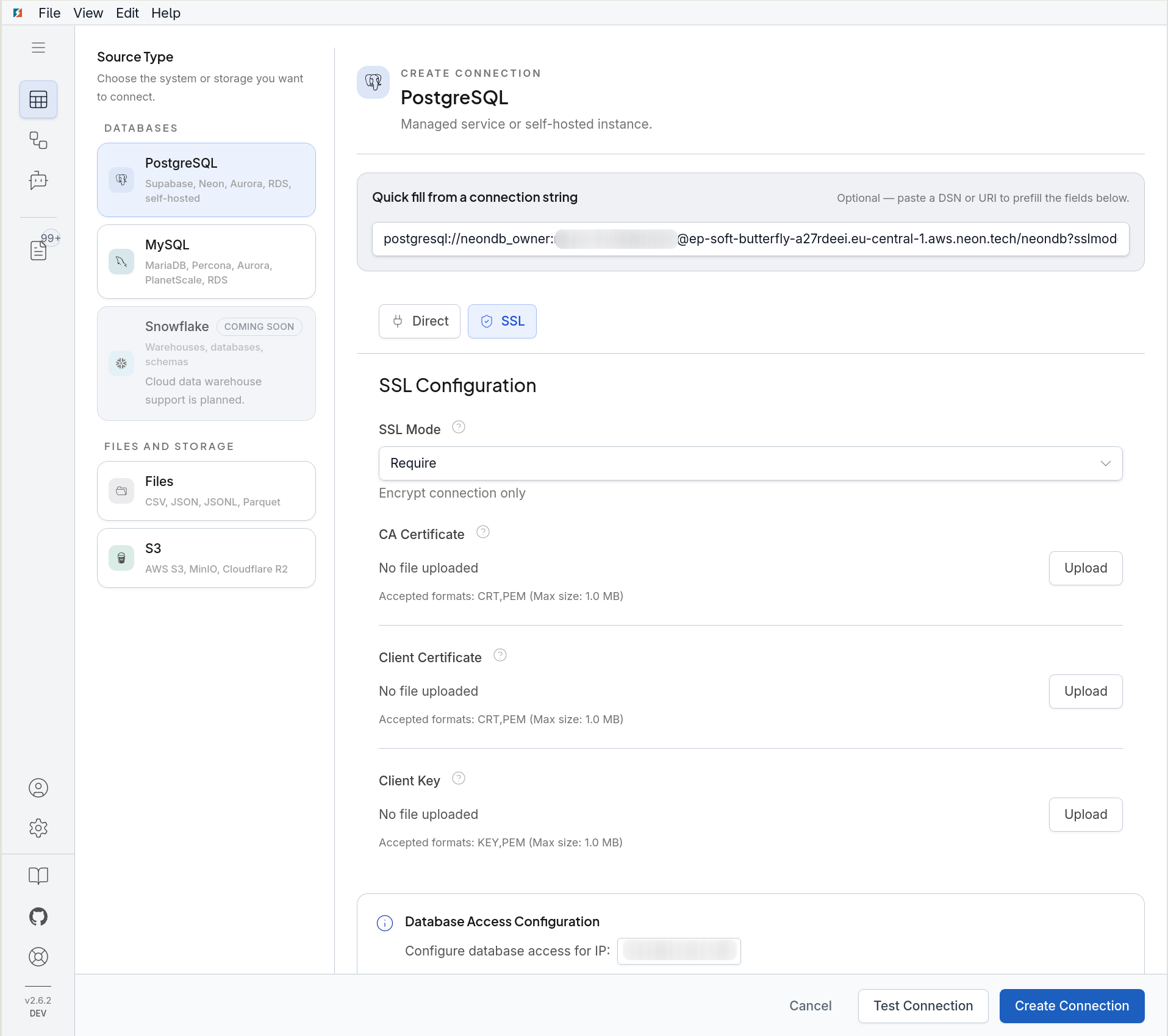 SSL Mode set to Require in the DBConvert Streams connection editor