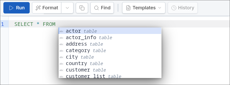 SQL autocomplete suggesting table names after FROM keyword