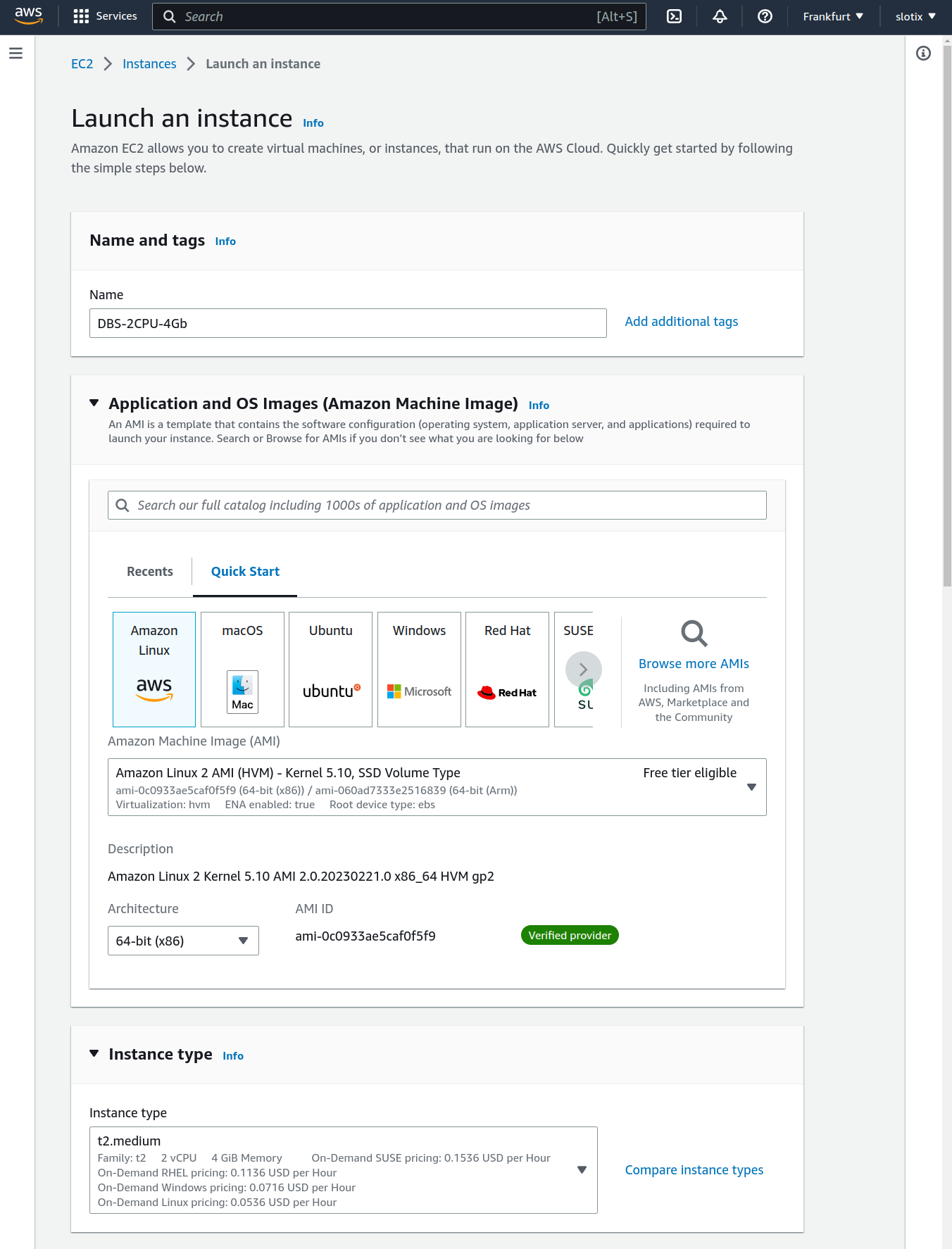 Launch EC2 instance — select AMI and instance type