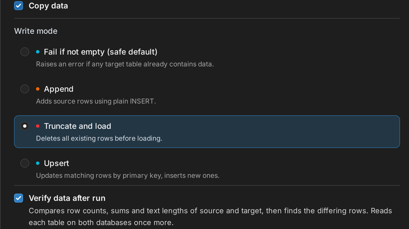 Verify data after run checkbox under the Write mode options of the stream wizard