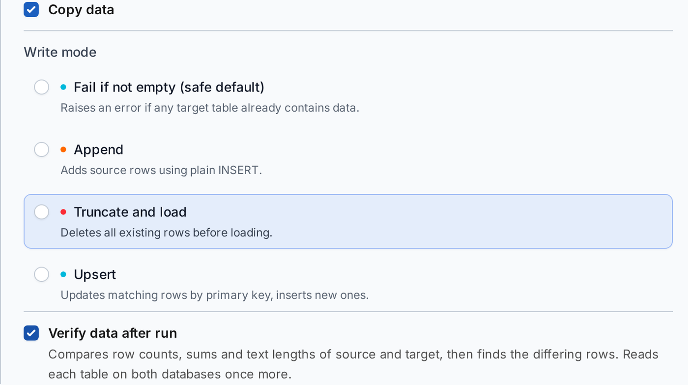 Verify data after run checkbox under the Write mode options of the stream wizard