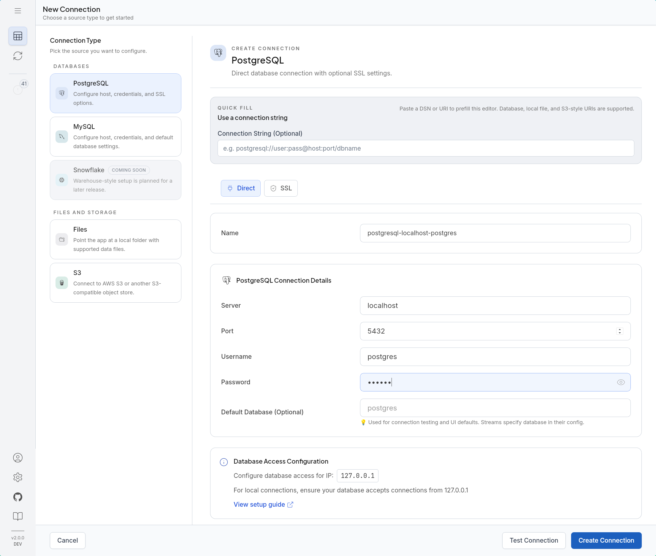 Add a new connection in DBConvert Streams